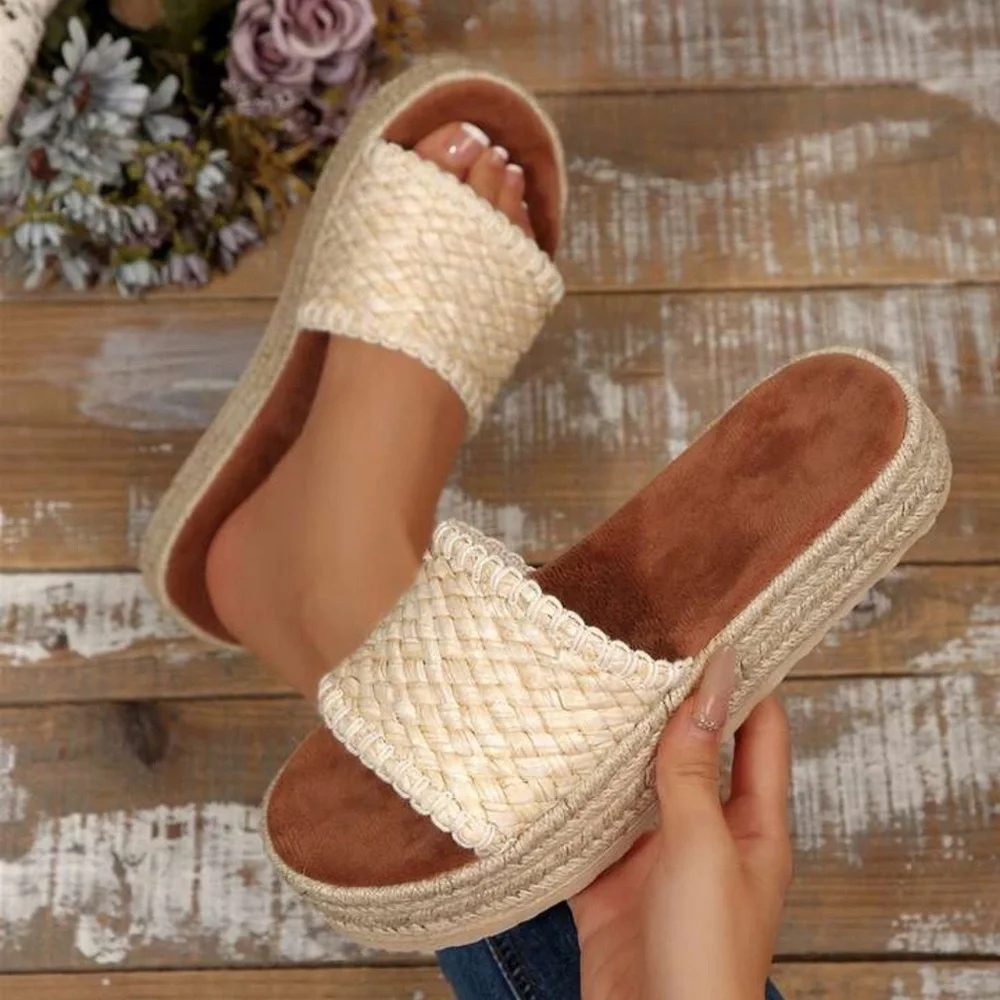 Women's Cream Woven Slide Sandals